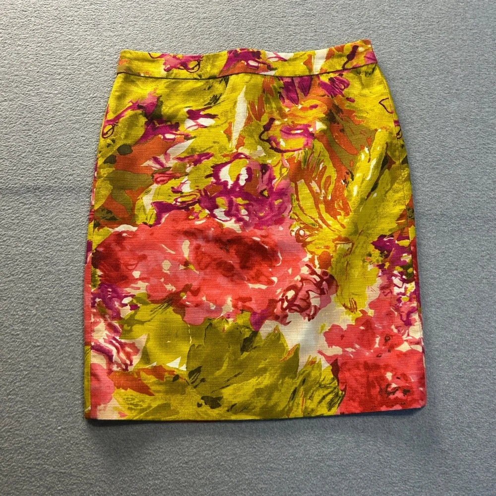 J.Crew Pencil Skirt Womens 4 Floral Cotton Stretch Lined Multicolor Spring